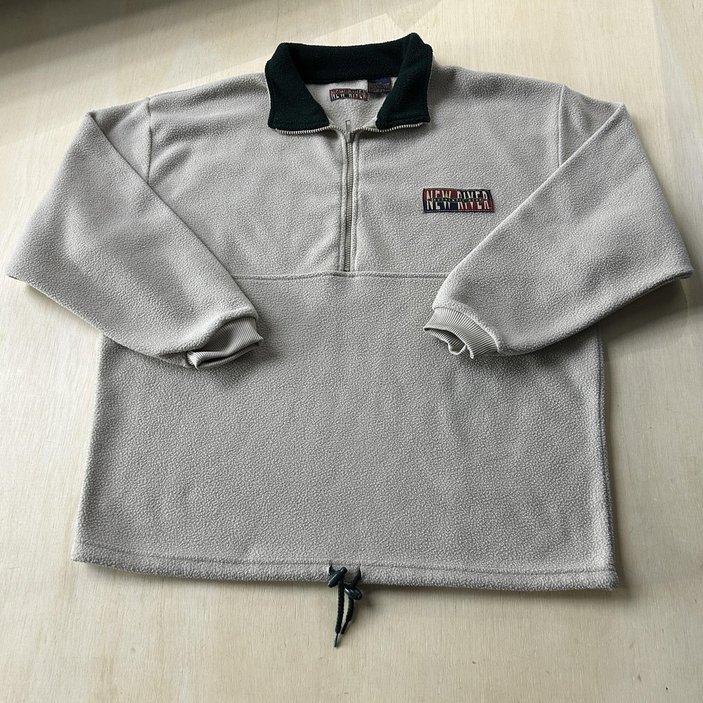 Vintage New River Sweatshirt Mens Medium Cream Fleece 1/4 Zip Collared Pullover